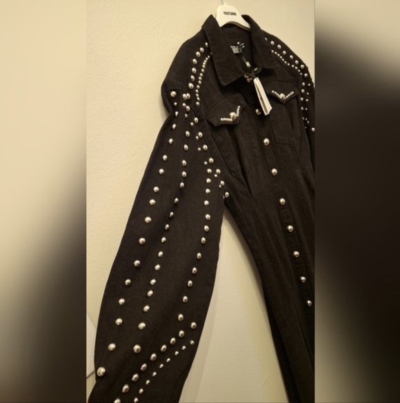 Elegant Black Studded BLACK Jean Dress - Picture 8 of 9